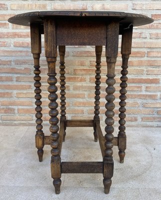 Round Folding Center Oak Table with Carved Top and Solomonic Legs, 1940s-NOU-1752709