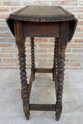 Round Folding Center Oak Table with Carved Top and Solomonic Legs, 1940s-NOU-1752709