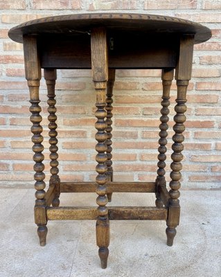 Round Folding Center Oak Table with Carved Top and Solomonic Legs, 1940s-NOU-1752709