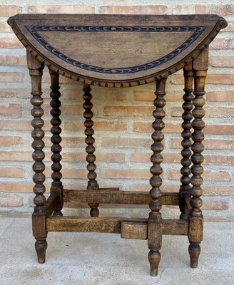 Round Folding Center Oak Table with Carved Top and Solomonic Legs, 1940s-NOU-1752709