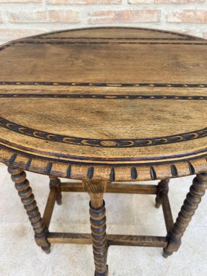 Round Folding Center Oak Table with Carved Top and Solomonic Legs, 1940s-NOU-1752709