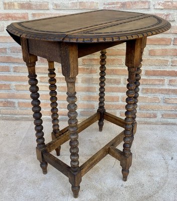 Round Folding Center Oak Table with Carved Top and Solomonic Legs, 1940s-NOU-1752709