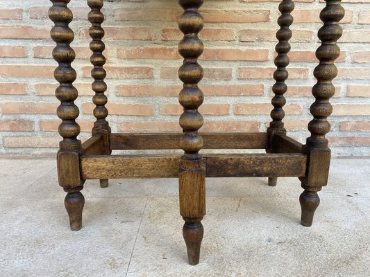 Round Folding Center Oak Table with Carved Top and Solomonic Legs, 1940s-NOU-1752709