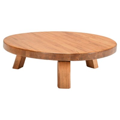 Round French Artisanal Coffee Table in Solid Oak, 1960s-QT-1263337