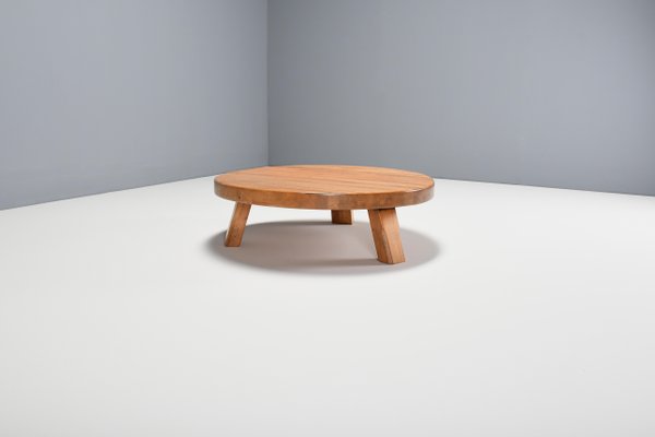 Round French Artisanal Coffee Table in Solid Oak, 1960s-QT-1263337