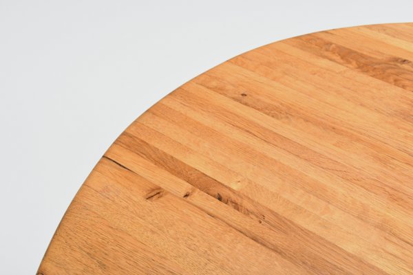 Round French Artisanal Coffee Table in Solid Oak, 1960s-QT-1263337