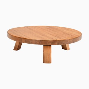 Round French Artisanal Coffee Table in Solid Oak, 1960s-QT-1263337