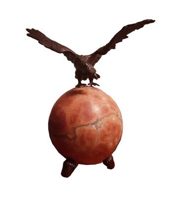 Round Full Moon Shape Alabaster Table Lamp with Bronze Eagle, 1920s-ODB-733490