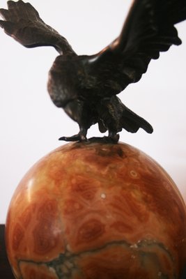 Round Full Moon Shape Alabaster Table Lamp with Bronze Eagle, 1920s-ODB-733490