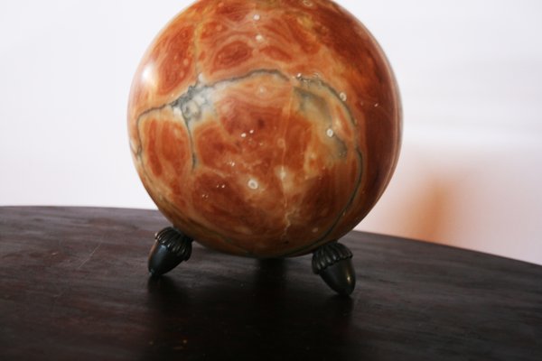 Round Full Moon Shape Alabaster Table Lamp with Bronze Eagle, 1920s-ODB-733490