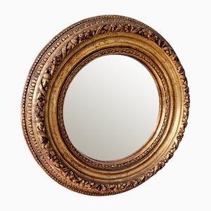 Round Gilded Wood Mirror, Early 20th Century-FAX-2035676