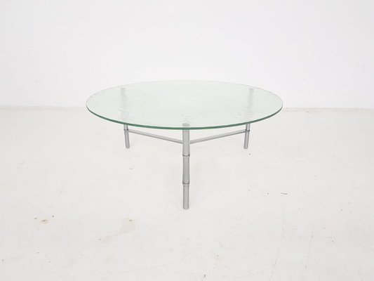 Round Glass and Chromed Coffee Table, 1970s-ZO-580175