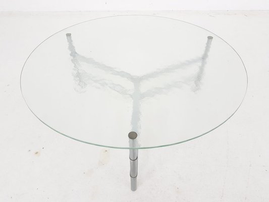 Round Glass and Chromed Coffee Table, 1970s-ZO-580175