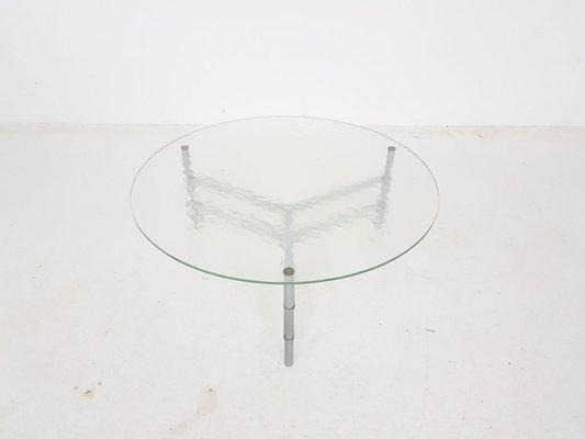 Round Glass and Chromed Coffee Table, 1970s-ZO-580175