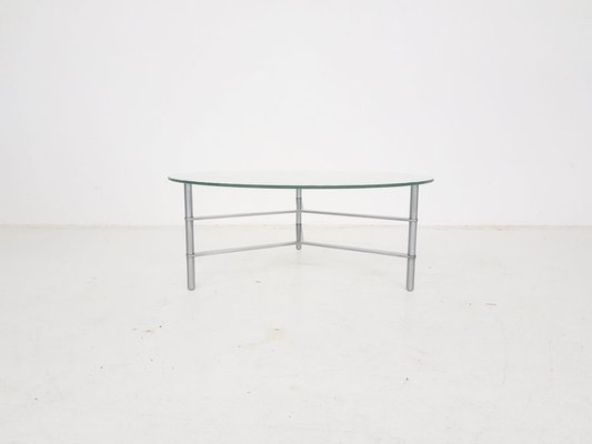 Round Glass and Chromed Coffee Table, 1970s-ZO-580175