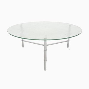 Round Glass and Chromed Coffee Table, 1970s-ZO-580175