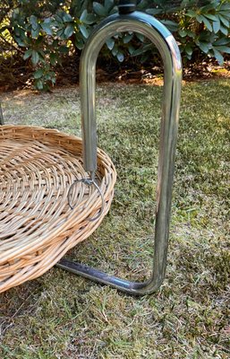 Round Glass Coffee Table with Wicker Magzine Rack, 1960s-LL-1359295