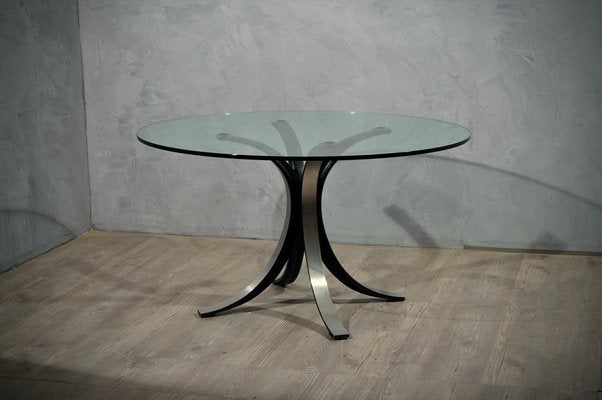 Round Glass & Metal T69 Table by Gerli Borsani for Tekno, 1960s-UH-883340