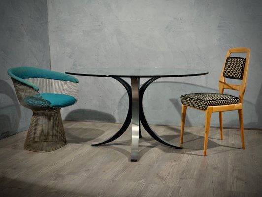 Round Glass & Metal T69 Table by Gerli Borsani for Tekno, 1960s-UH-883340