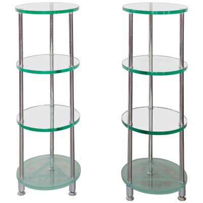 Round Glass Mid-Century Chrome Frame Plant Etagere, Set of 2-KL-936557