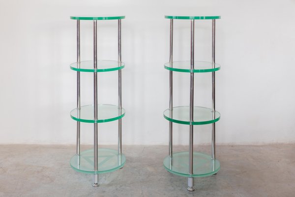 Round Glass Mid-Century Chrome Frame Plant Etagere, Set of 2-KL-936557