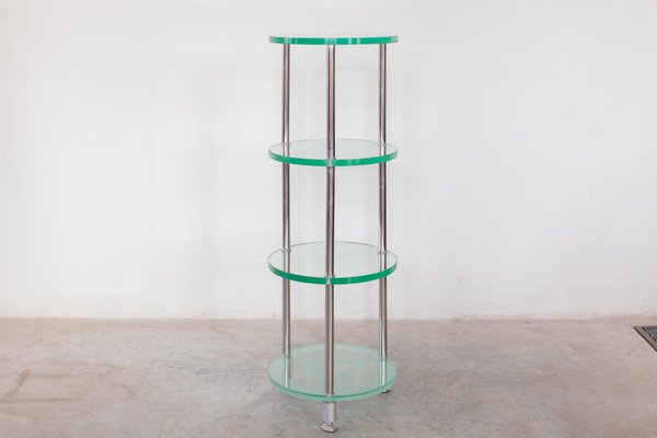 Round Glass Mid-Century Chrome Frame Plant Etagere, Set of 2-KL-936557