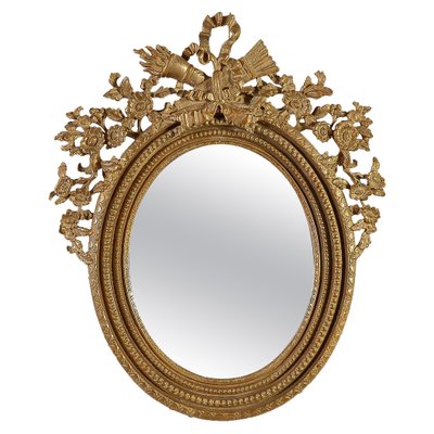 Round Gold Foil Hand-Carved Wooden Mirror, 1970-UZ-862857