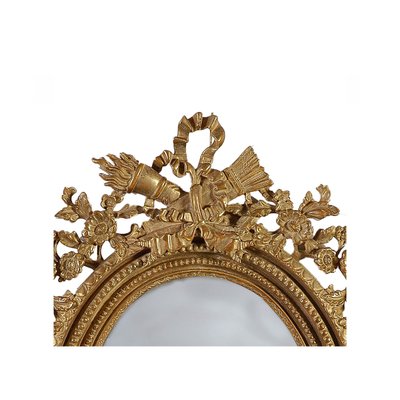 Round Gold Foil Hand-Carved Wooden Mirror, 1970-UZ-862857