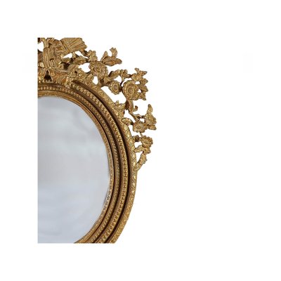 Round Gold Foil Hand-Carved Wooden Mirror, 1970-UZ-862857