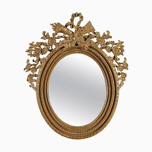 Round Gold Foil Hand-Carved Wooden Mirror, 1970-UZ-862857