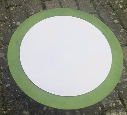 Round Green Wood Framed Mirror, 1970s-QDP-1435986