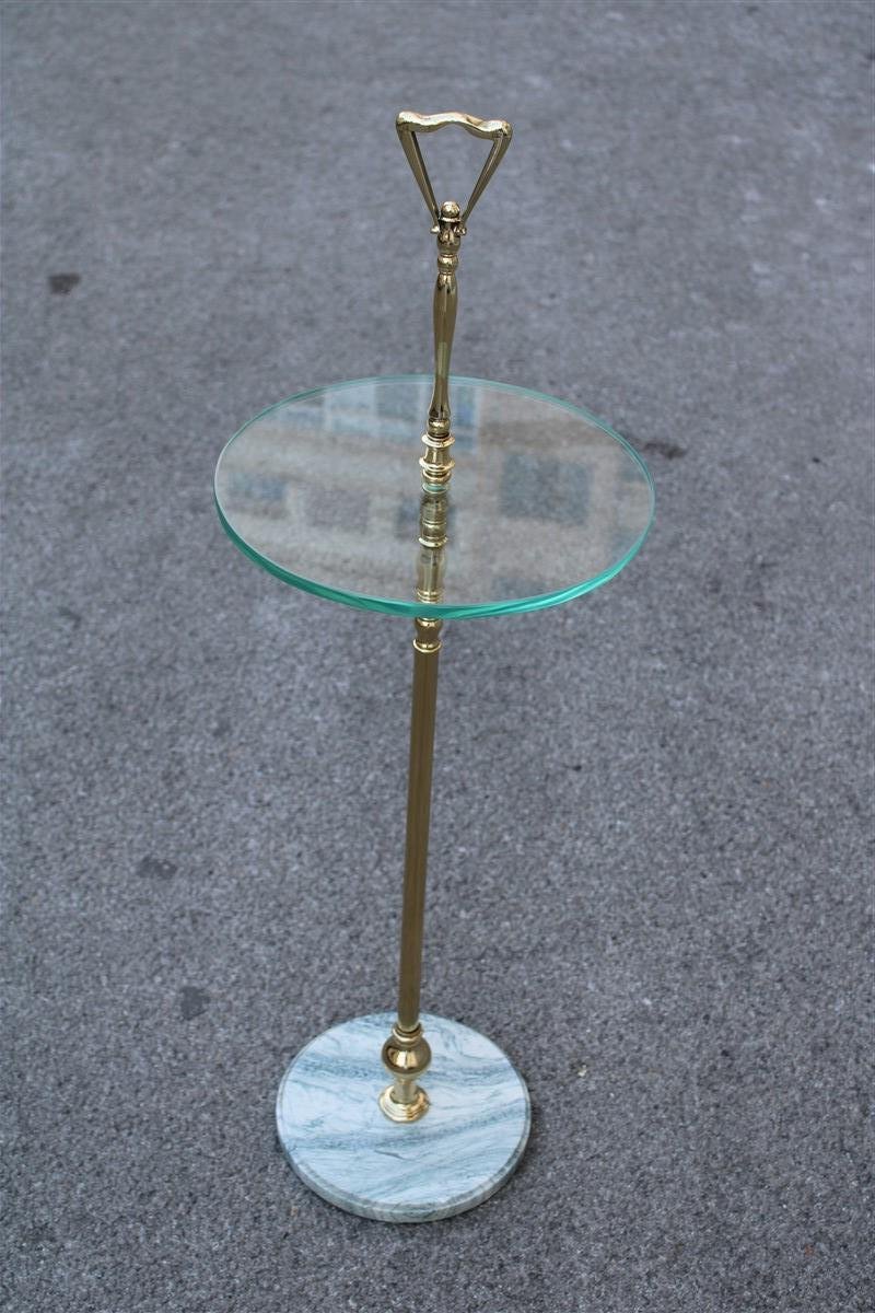 Round Italian Gueridon Table in Brass, Glass and Marble by Cesare Lacca, 1950s