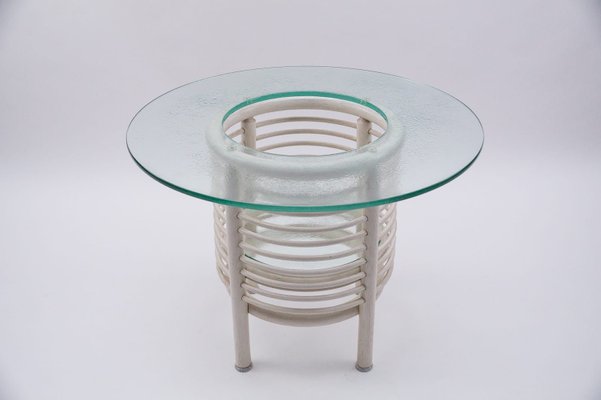 Round Italian Modern Glass Table with Bottle Shelf, 1980s, Set of 3-KQB-1170172