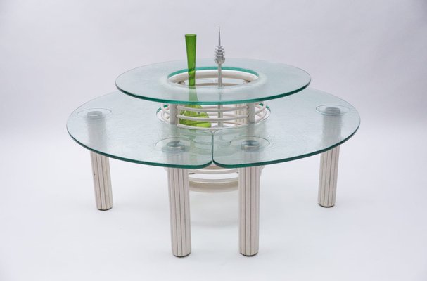 Round Italian Modern Glass Table with Bottle Shelf, 1980s, Set of 3-KQB-1170172