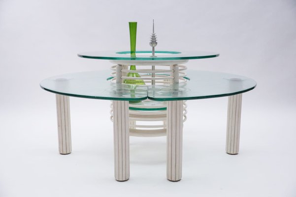 Round Italian Modern Glass Table with Bottle Shelf, 1980s, Set of 3-KQB-1170172