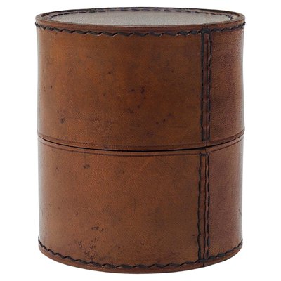 Round Leather Storage Box with Lid attributed to Carl Auböck, Vienna, Austria, 1950s-MWV-2020990