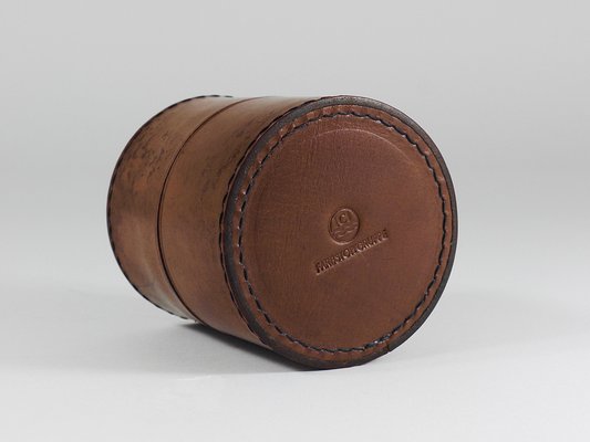 Round Leather Storage Box with Lid attributed to Carl Auböck, Vienna, Austria, 1950s-MWV-2020990