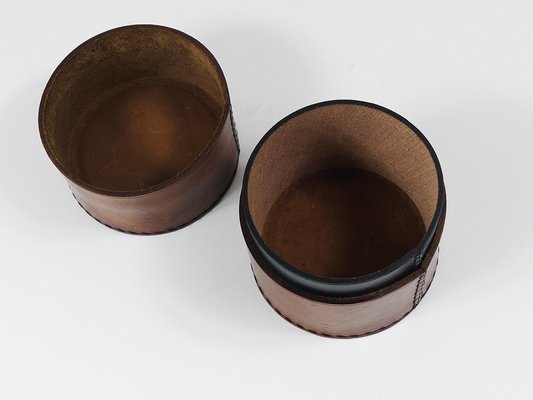 Round Leather Storage Box with Lid attributed to Carl Auböck, Vienna, Austria, 1950s-MWV-2020990