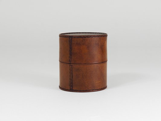 Round Leather Storage Box with Lid attributed to Carl Auböck, Vienna, Austria, 1950s-MWV-2020990