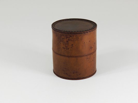 Round Leather Storage Box with Lid attributed to Carl Auböck, Vienna, Austria, 1950s-MWV-2020990