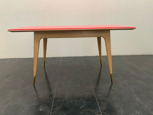 Round Maple & Fuchsia Top Table, 1950s-IJR-1294646