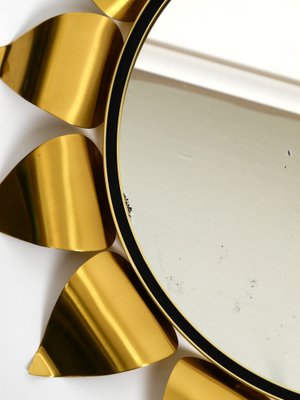 Round Mid-Century Brass Sunburst Wall Mirror-RR-989286