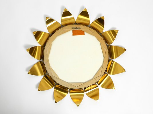 Round Mid-Century Brass Sunburst Wall Mirror-RR-989286