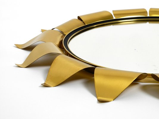 Round Mid-Century Brass Sunburst Wall Mirror-RR-989286