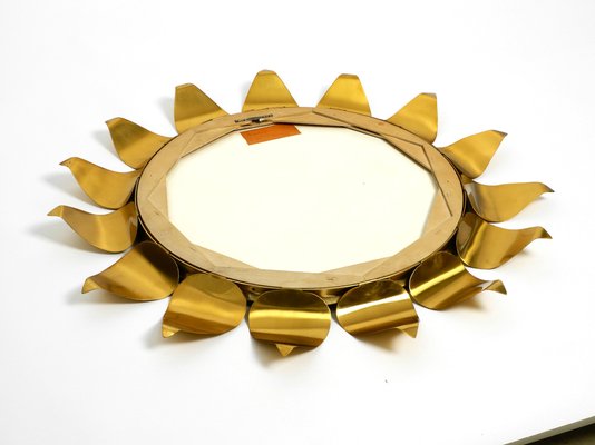 Round Mid-Century Brass Sunburst Wall Mirror-RR-989286