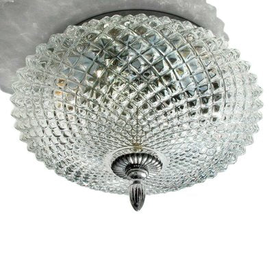 Round Mid-Century Ceiling or Wall Lamp in Crystal Glass & Chrome, 1970s-QBR-1005469