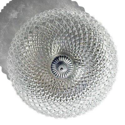 Round Mid-Century Ceiling or Wall Lamp in Crystal Glass & Chrome, 1970s-QBR-1005469