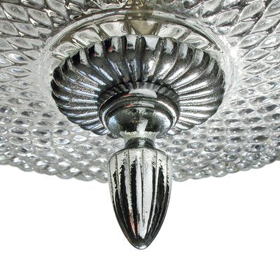 Round Mid-Century Ceiling or Wall Lamp in Crystal Glass & Chrome, 1970s-QBR-1005469