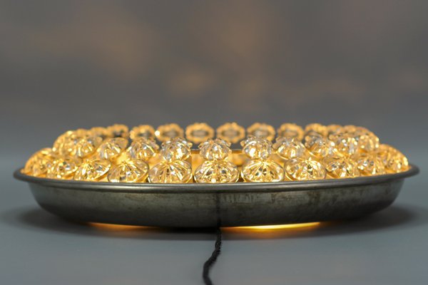 Round Mid-Century Modern Backlit Metal Wall Mirror with Crystal Glass Flowers-KEG-1218809