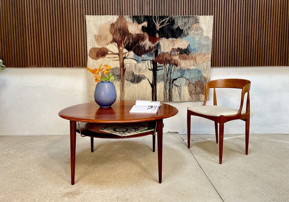 Round Minerva FD 515 Teak Coffee Table with Cane Shelf by Peter Hvidt & Orla Mølgaard-Nielsen for France & Son, Denmark, 1960s-JP-1387953